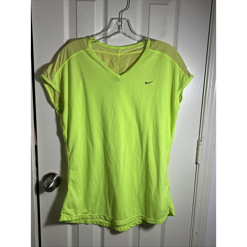 Nike Dri-Fit‎ Womens Neon Yellow Reflective Short Sleeve Running Top Size XL